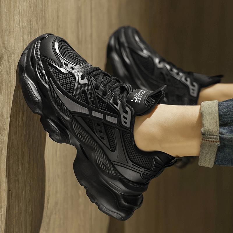 男鞋2025新款秋季透气网面休闲跑步运动鞋黑武士厚底增高老爹潮鞋