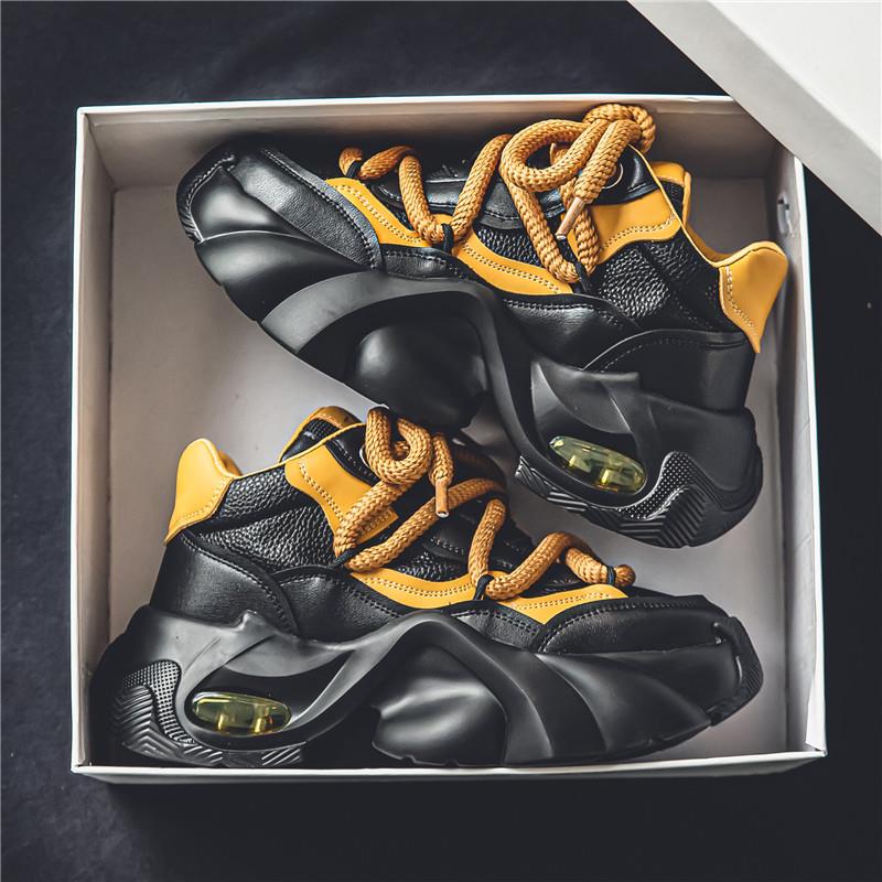 男鞋秋季2025新款高级感百搭休闲运动气垫减震厚底增高黑色老爹鞋