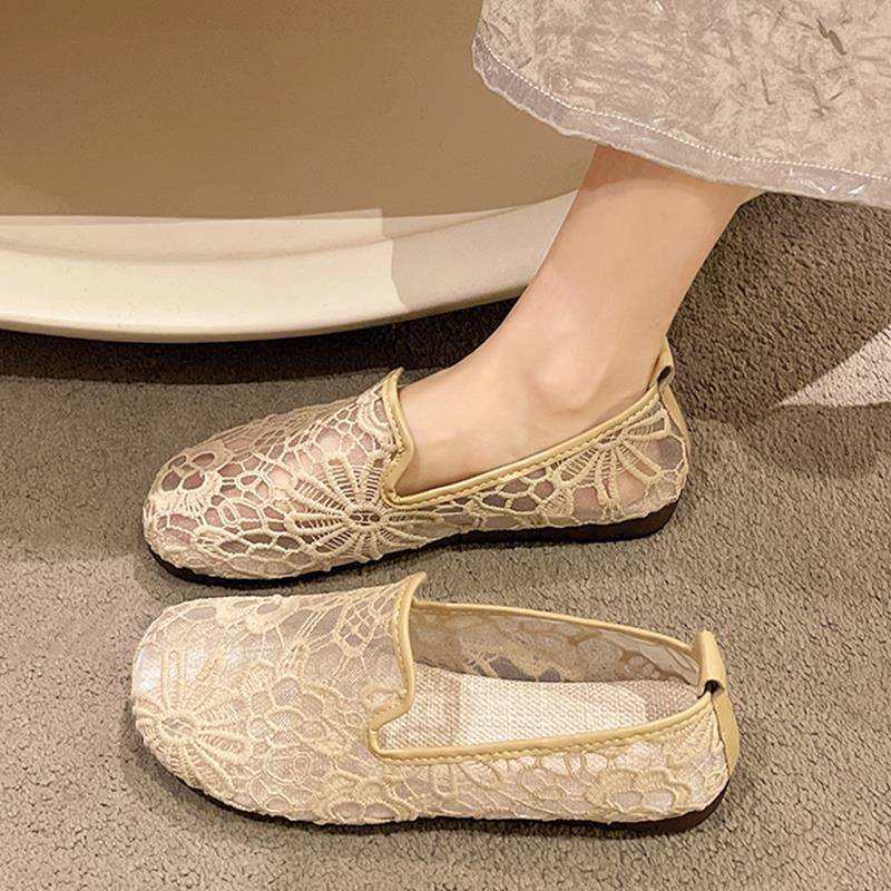 小清新老北京布鞋女夏季透气网纱薄款网鞋平底一脚蹬孕妇渔夫鞋子
