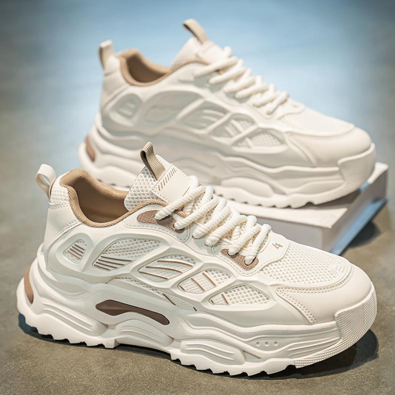 男鞋秋季2025新款网面透气百搭运动鞋青少年港风增高小白老爹潮鞋