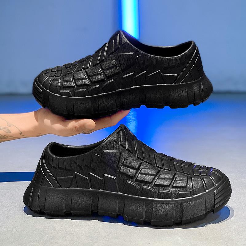 厨师鞋男秋季厨房工作防水防油黑色劳保鞋软底防滑一脚蹬懒人潮鞋