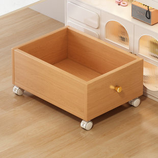 实木书本收纳箱学生教室用装书箱子桌下带轮可移动书籍书包置物架