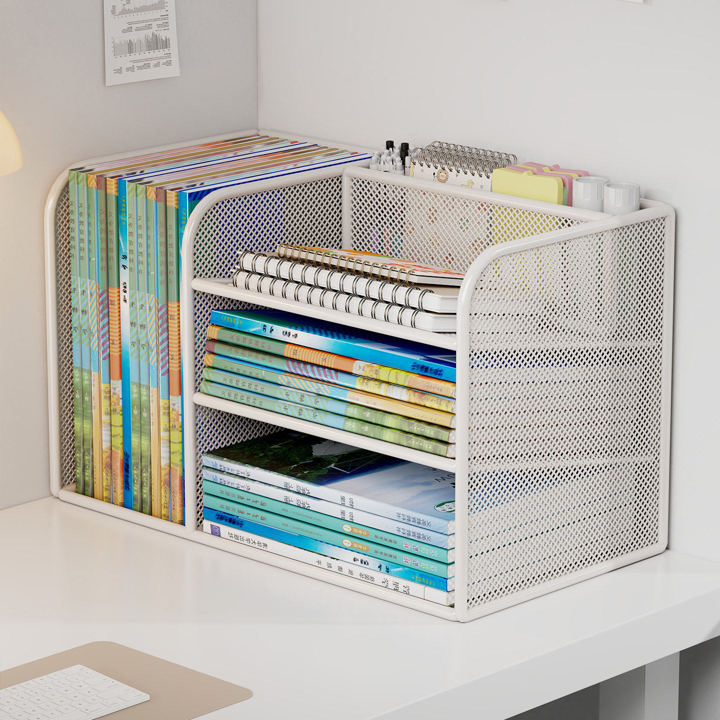 桌面笔筒书架文具书本整理架家用学生宿舍多层分区学科分类置物架