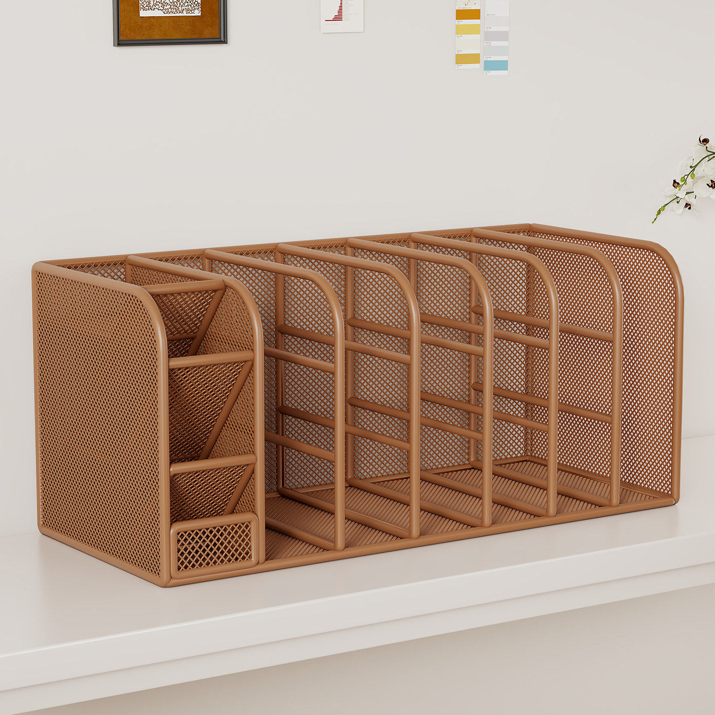 书立架桌面书架学生书桌放书本整理架办公桌带笔筒文件分类置物架