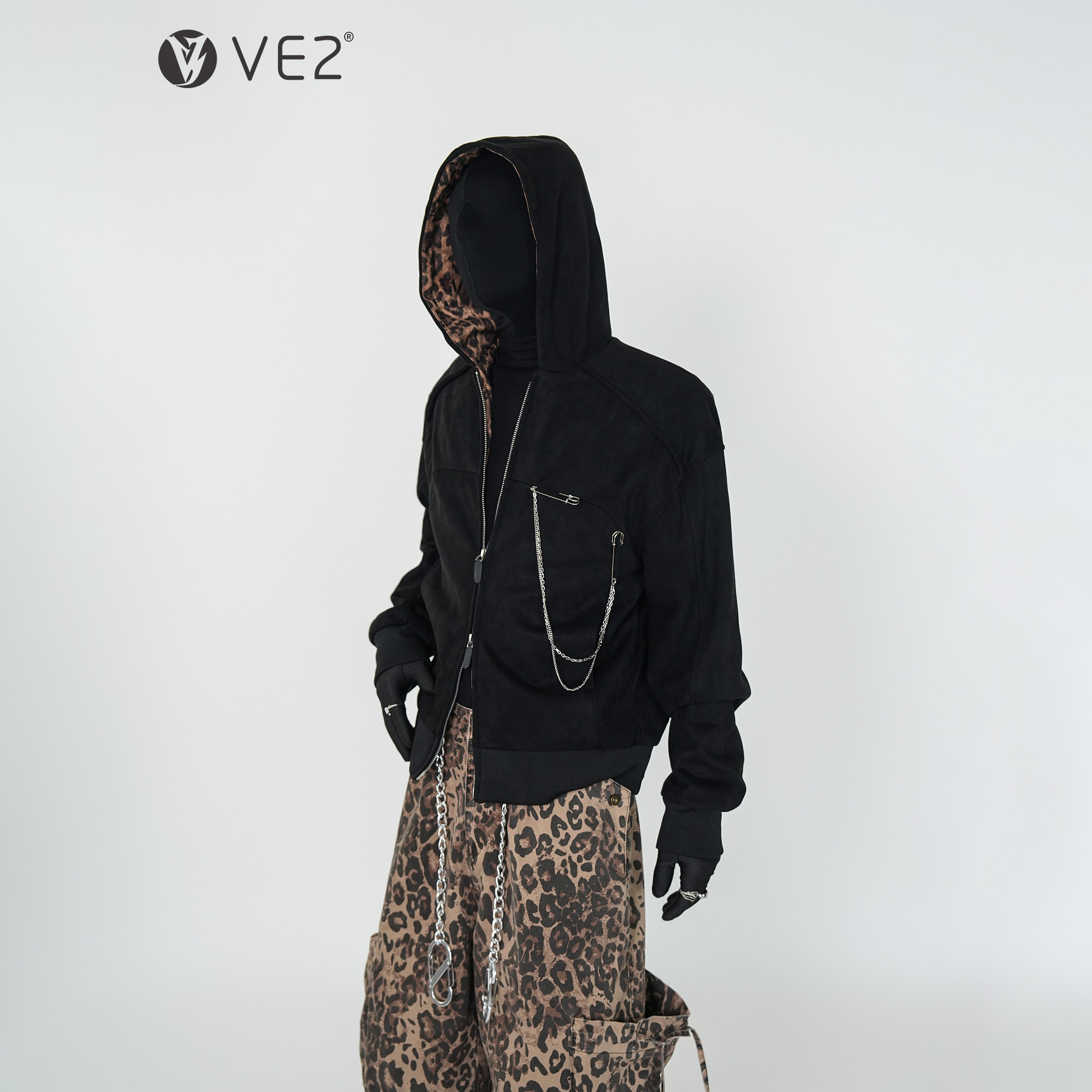 VE2重磅绒毛短款连帽夹克卫衣