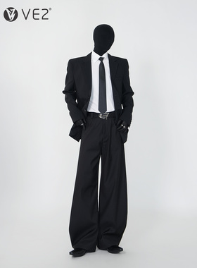 VE2 cleanfit四季款黑色休闲宽松西服外套男女垫肩雅痞西装伴郎服