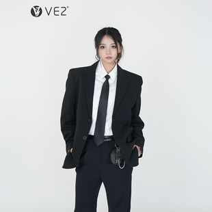 潮 黑色免烫垂感西服外套男女垫肩休闲宽松西装 VE2 cleanfit基础款