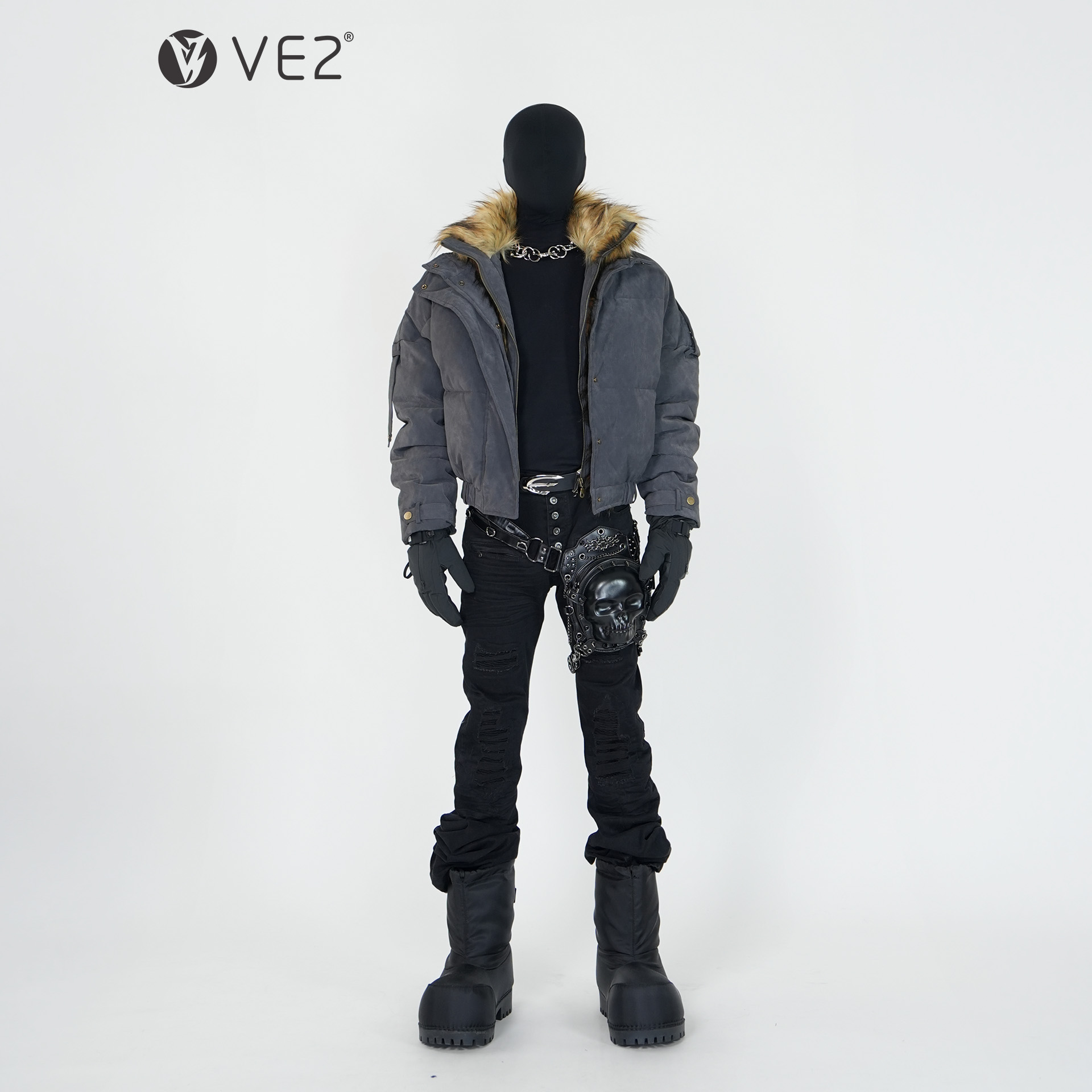 VE2视觉系高领拼毛冬季棉衣