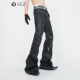 男RO风堆积拖地长裤 VE2 暗黑先锋重工结构设计涂层蜡染微喇牛仔裤