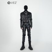 VE2 暗黑先锋结构设计短款 PU皮夹克外套男女朋克亚比舞台演出马甲