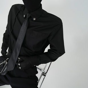 男高级感领针装 衬衫 饰免打结领带衬衣 褶皱设计感质感正肩长袖 VE2
