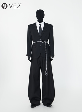 VE2 高定免烫收腰正肩西服外套男四季款休闲礼服伴郎黑色西装上衣