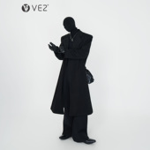 VE2 2025秋冬正肩呢子大衣男高级感收腰倒三角垫肩无扣长款 风衣