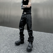 我叫得仔高级感涂层蜡面牛仔裤 堆积感长裤 男痞帅微喇修身 显瘦靴裤