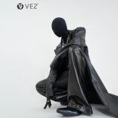 秀场加长款 VE2 高级感时装 PU皮风衣男模艺演时髦机车大衣过膝外套