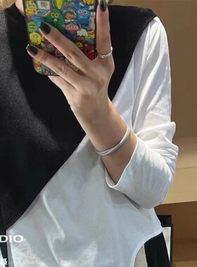 香蜜三角型斜边针织披肩马甲女叠穿洋气飘带搭配神器短款马夹女