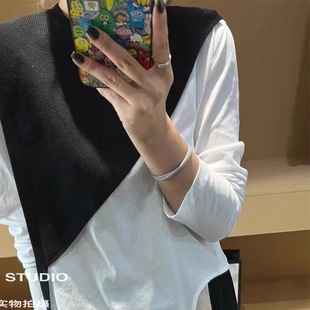 香蜜三角型斜边针织披肩马甲女叠穿洋气飘带搭配神器短款 马夹女