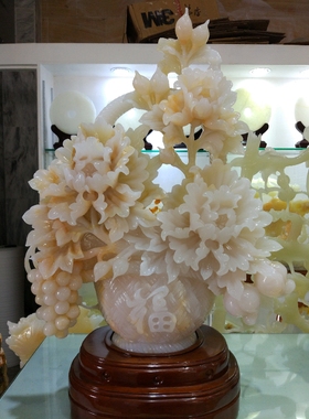 玉石花开富贵客厅雕刻送礼装饰品