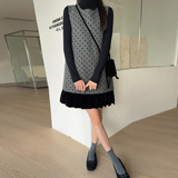 （有现货）两件套丝绒拼接波点背心连衣裙直筒秋冬B280-P155-K205，女装连衣裙，浙宝280