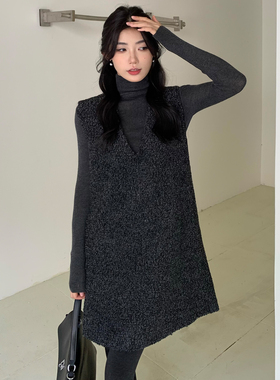 两件套V领背心裙雪花尼料韩系2025冬显瘦裙8899-B280-P155-K205