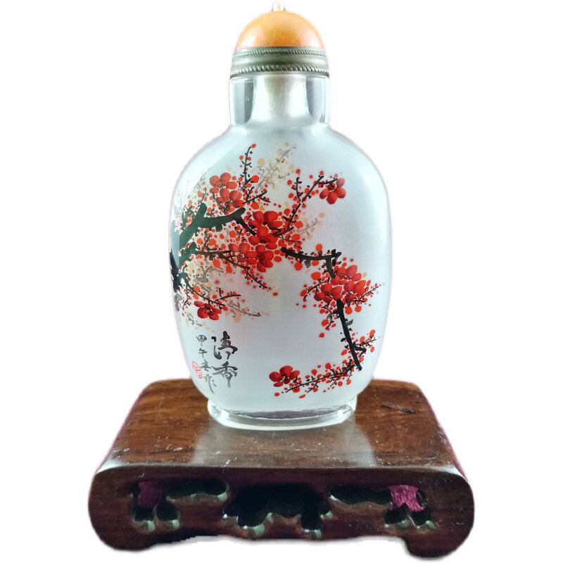 内画鼻烟壶纯手工绘画民间传统特色非遗手工艺术品梅花喜上眉梢