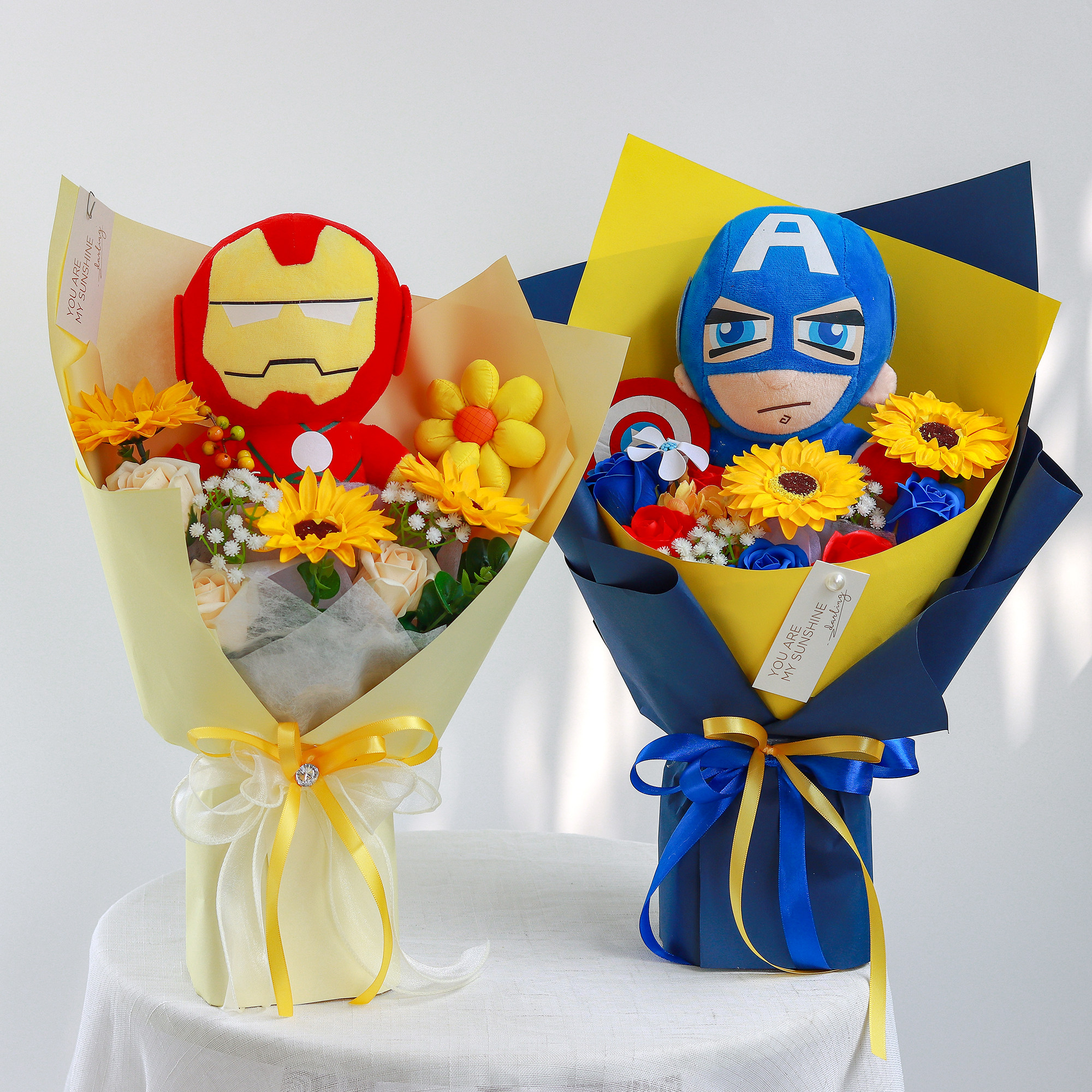卡通花束公仔娃娃玩偶超级英雄送男同学朋友特别创意祝福生日礼品