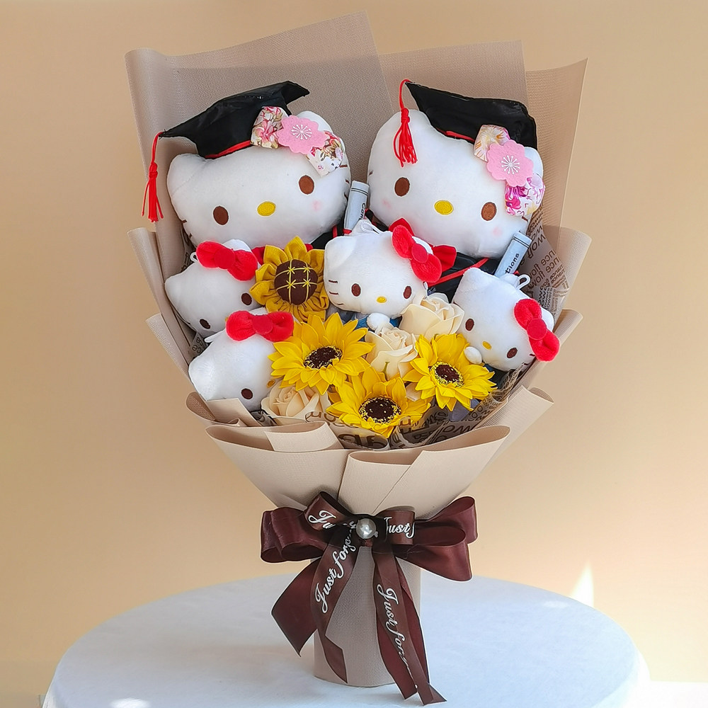 卡通花束kitty凯蒂猫娃娃公仔送女朋友特别创意生日毕业照礼物