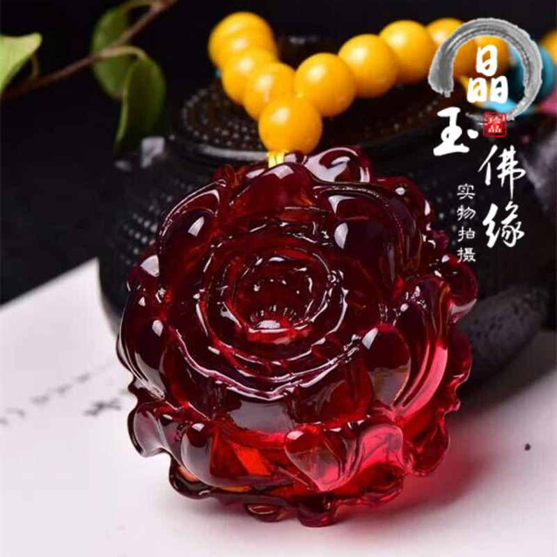 波罗的海老蜜蜡吊坠血珀牡丹花女款天然琥珀蜜蜡血珀吊坠毛衣链
