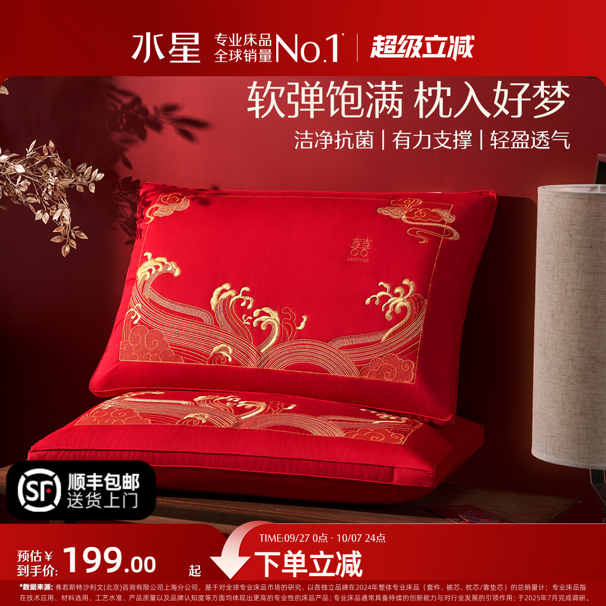 水星家纺抗菌蚕丝对枕