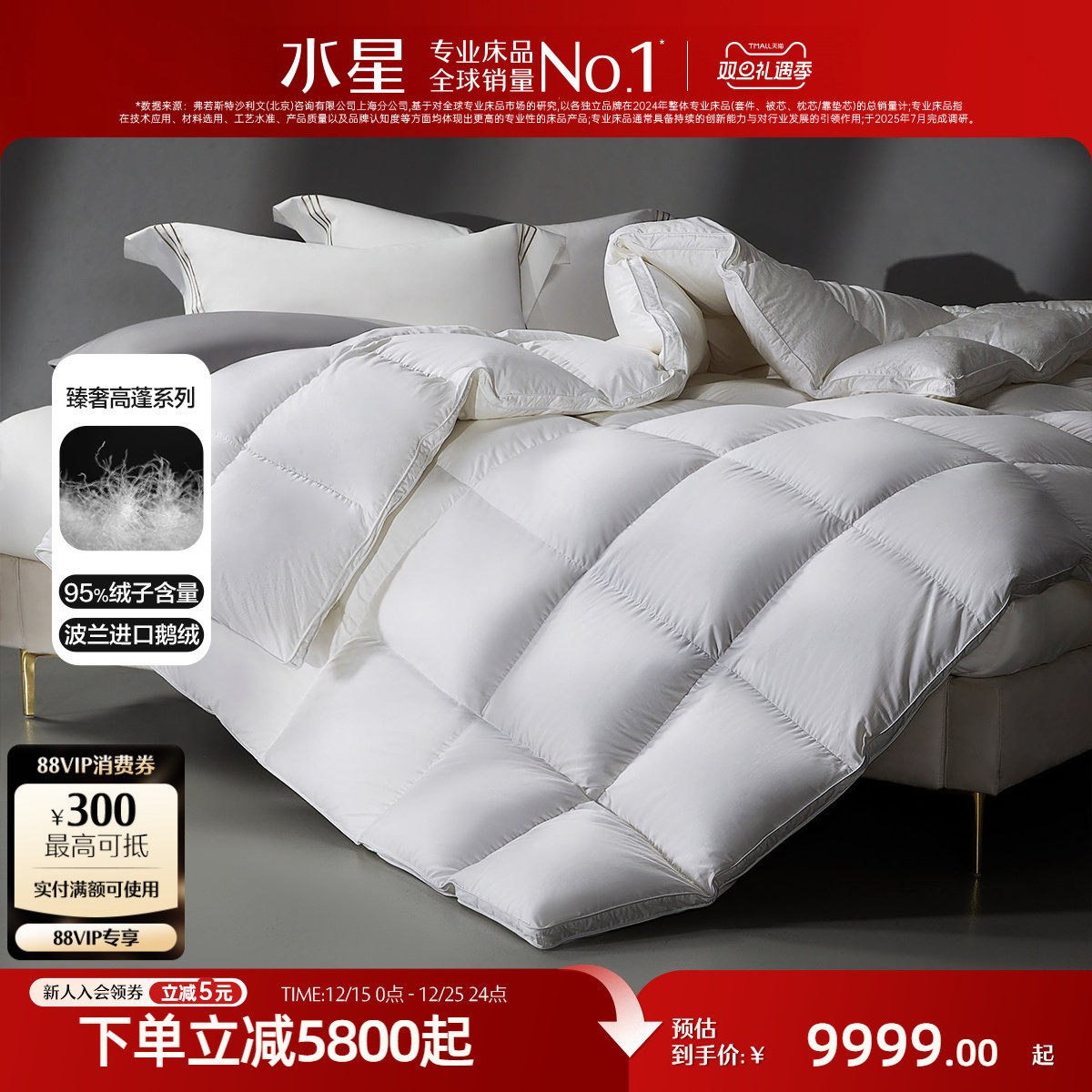 水星180支长绒棉波兰羽绒冬被