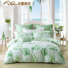 水星家纺全棉斜纹印花四件套夏沫之晨纯棉1.8m床单被套床上用品
