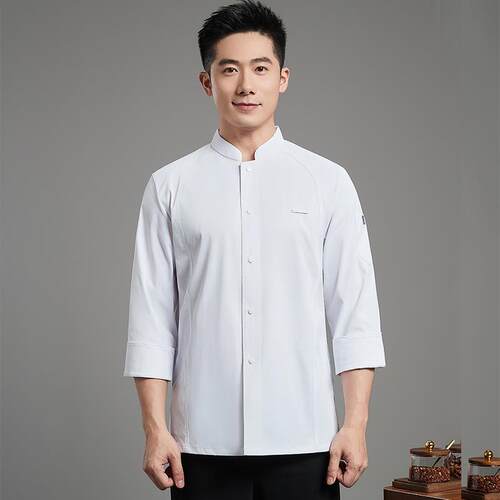 高端弹力厨师工作服男长袖秋冬季餐饮酒店厨房厨师服女厨师服装