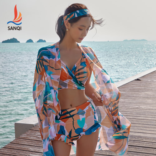 三奇分体泳衣女23夏季新款小胸聚拢比基尼三件套色彩时尚活力性感