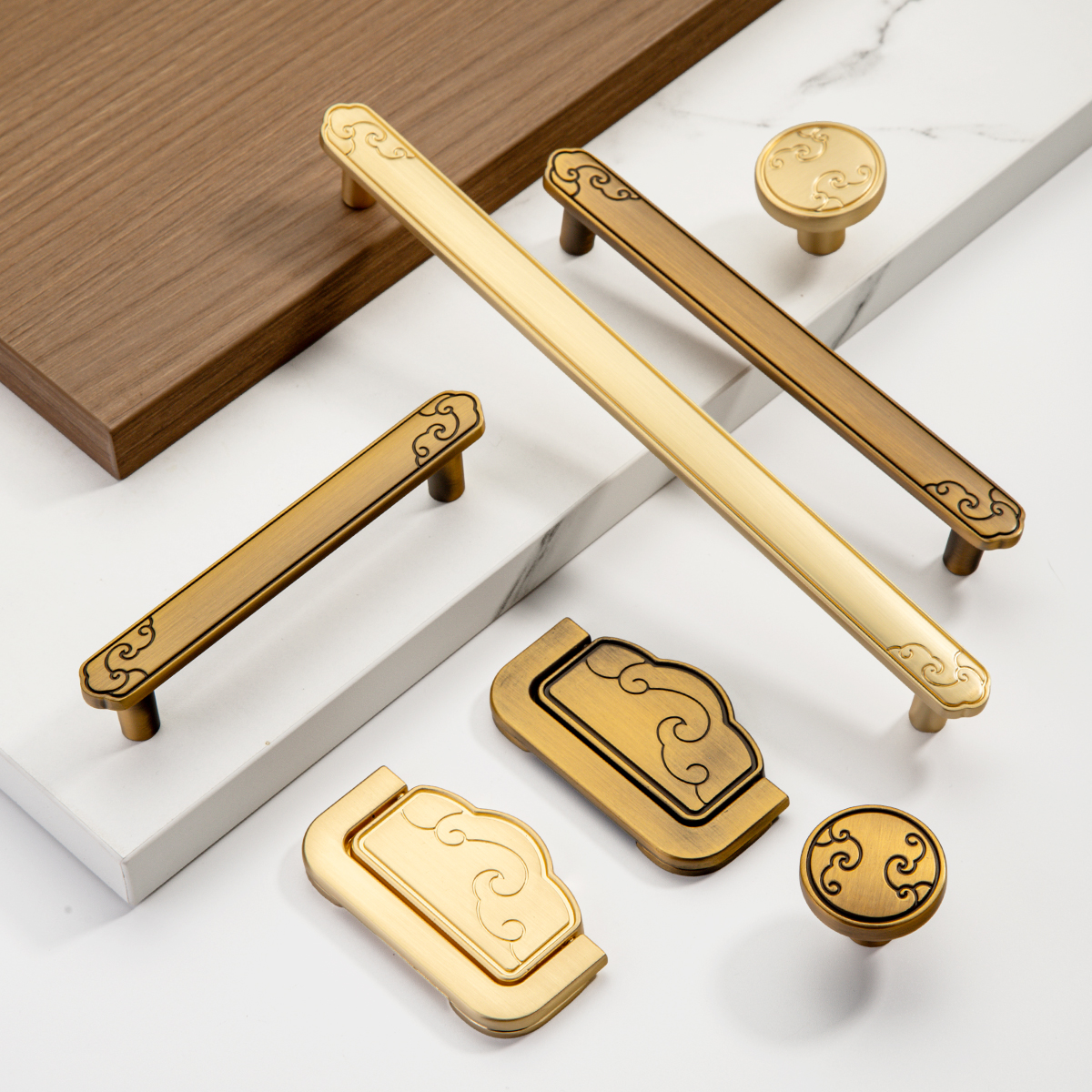 新中式中式古典祥云纹小拉手家具门把手金色装饰柜门小拉手