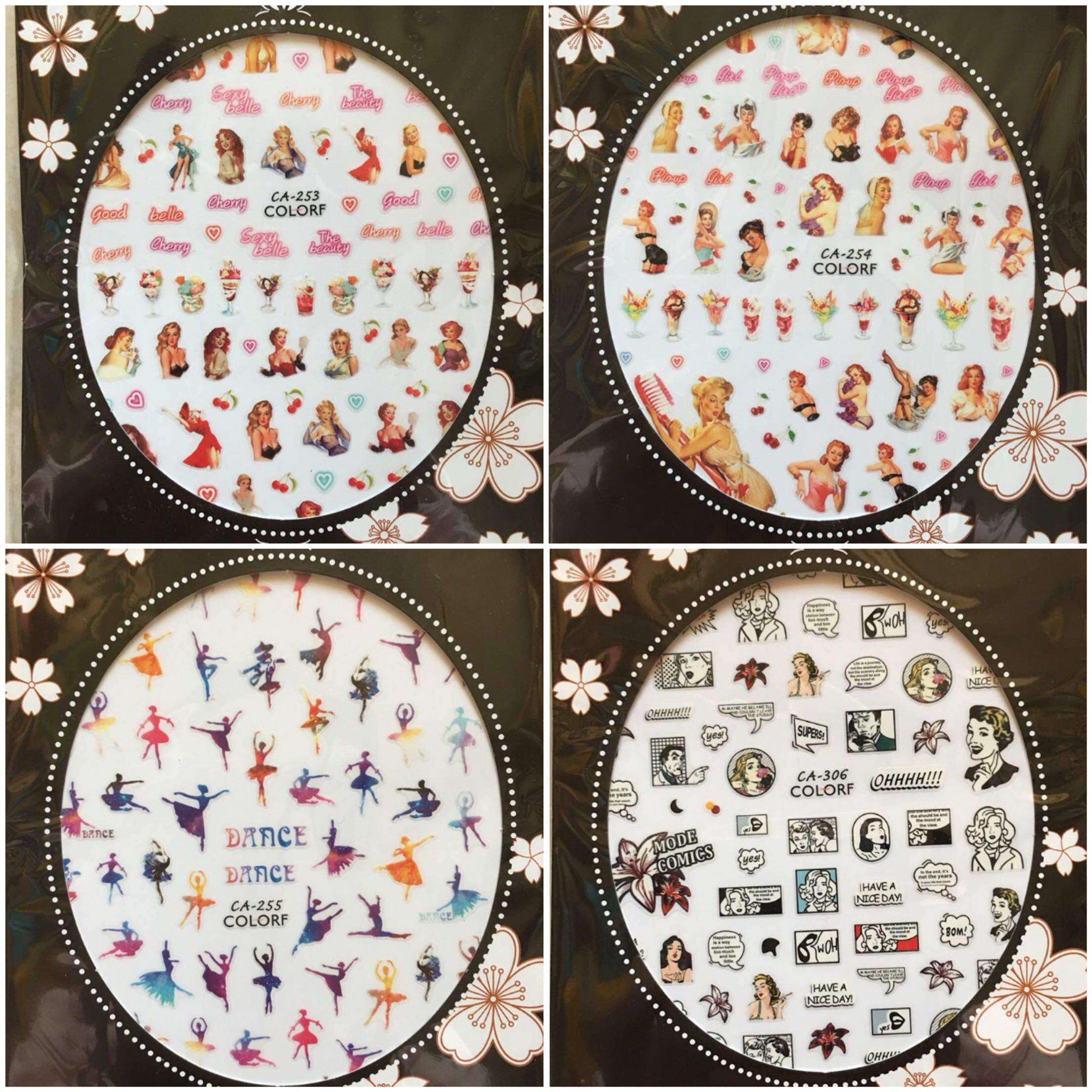 指尖精灵美甲带背胶贴纸 卡洛芙美女头像芭蕾舞女孩指甲贴画饰品