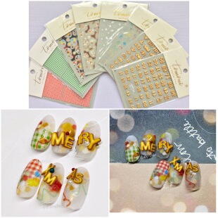 新工艺tomoni莫失MS薄韧带背胶美甲贴纸立体浮雕圣诞数字字母饼干