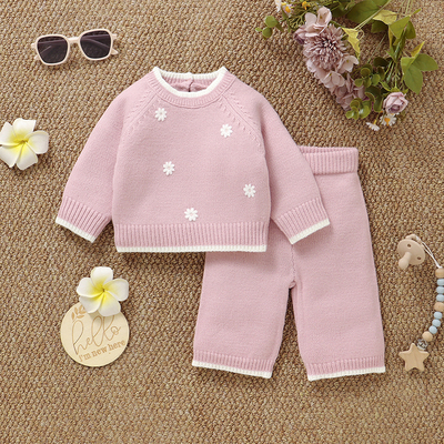 甜美风女童蝴蝶结针织套装春秋新款洋气百搭卫衣两件套