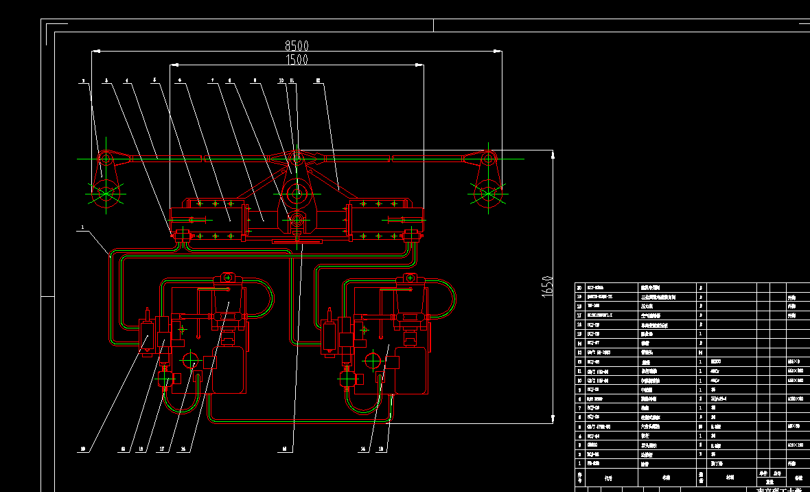 拨叉式液压舵机系统设计2d图机械cad素材