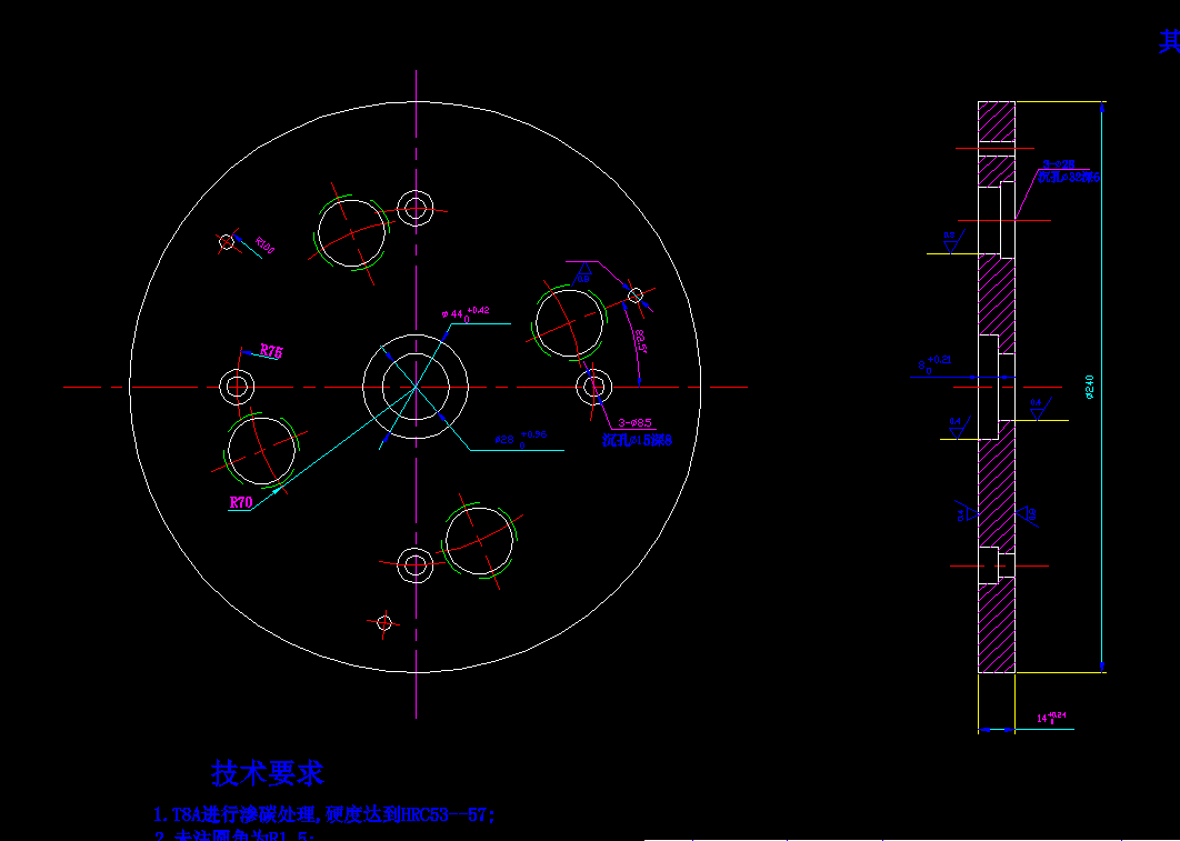 斜齿轮注射模设计2d图机械素材