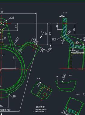 CA10B汽车中间轴的轴承支架钻13孔设计2D图机械CAD+说明图纸