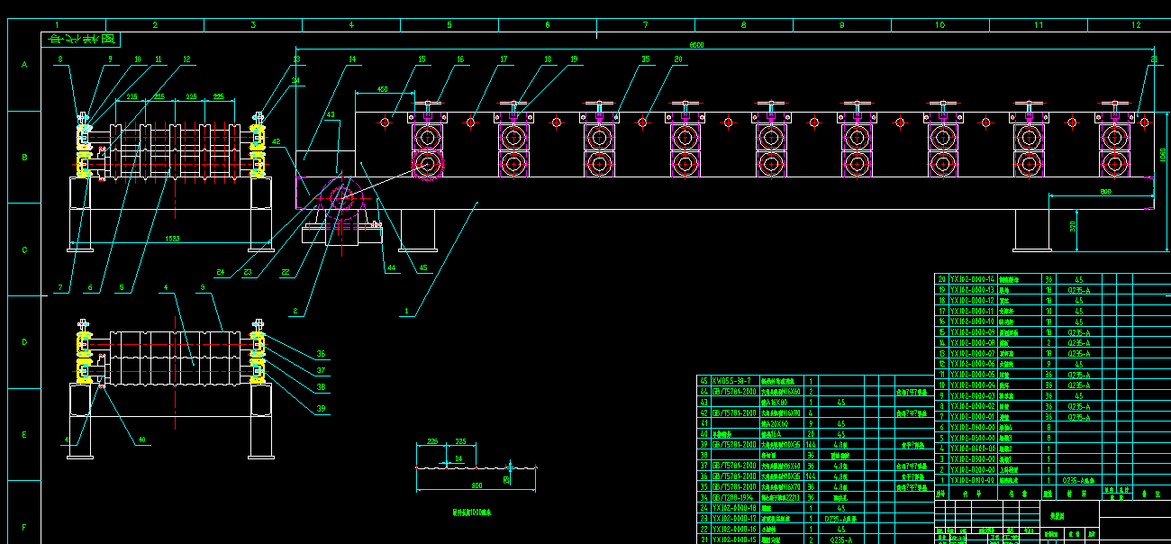 YX15-225-900彩板彩钢瓦压瓦成型工机设计2D图机械CAD图纸