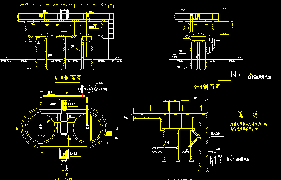 a a2o池工艺生活污水处理工程设计2d图机械cad素材