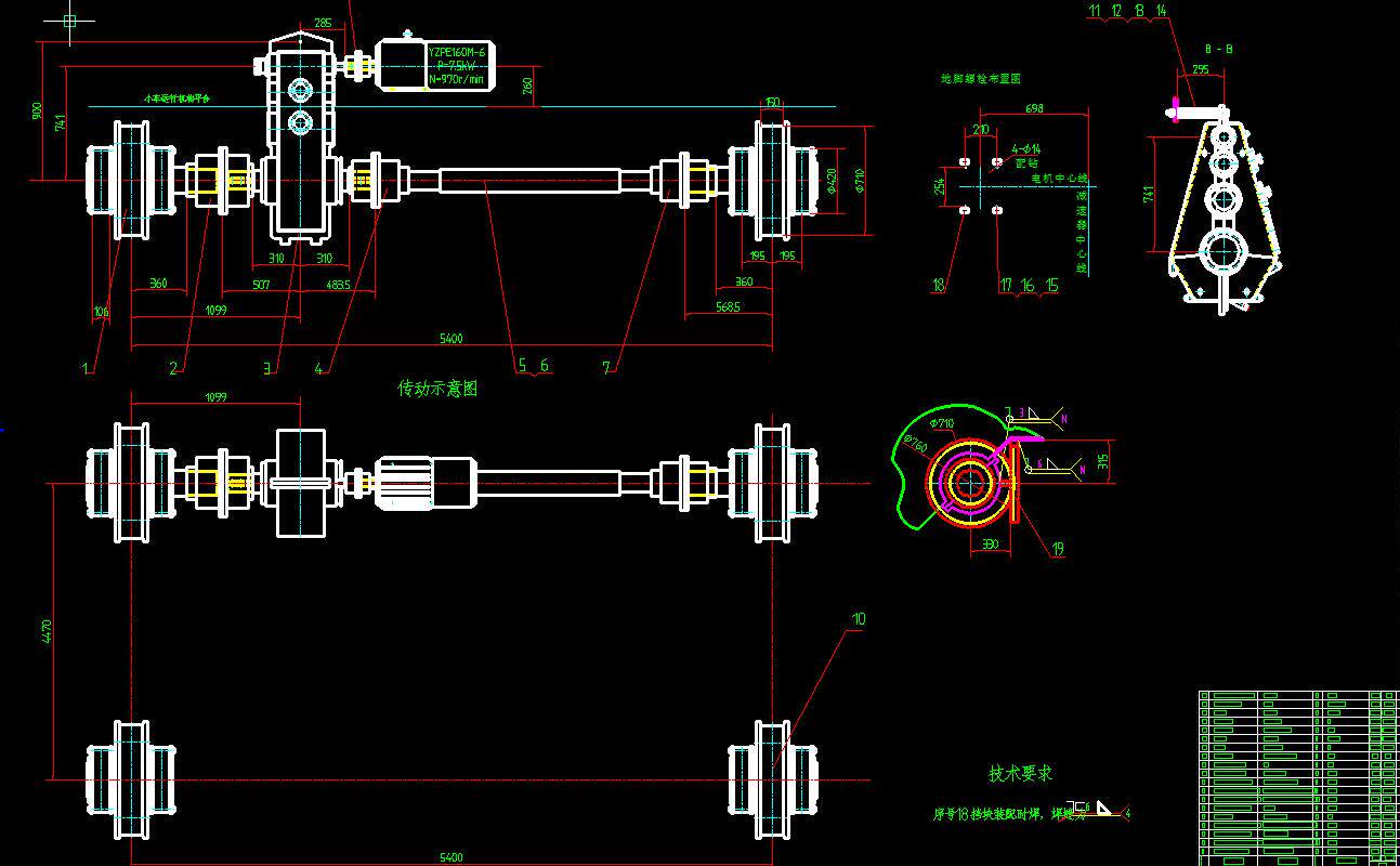 桥式起重机小车运行机构设计2d图机械cad素材
