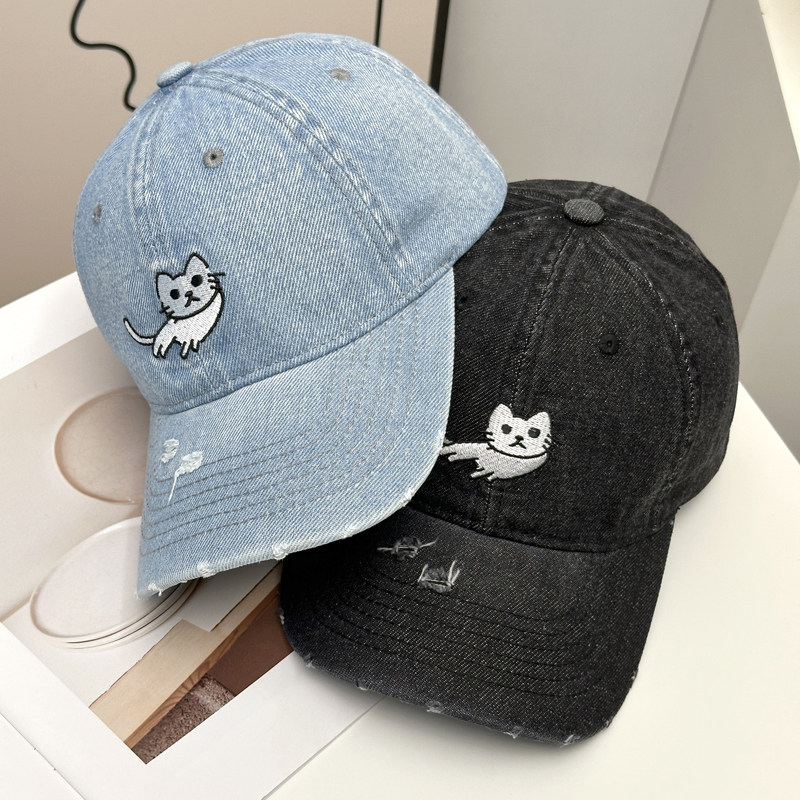 韩版卡通刺绣猫咪棒球帽
