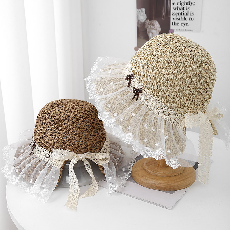 2025新款蕾丝网纱拼接草帽