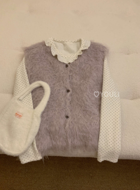 YOULI尤梨韩系春装拉毛保暖针织马甲高级百搭背心毛感马夹