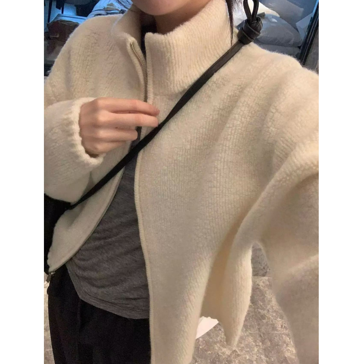 YOULI尤梨慵懒风纯色百搭双拉链针织衫毛衣女拉链款毛衣针织衫