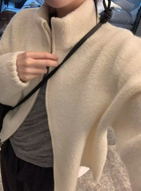 YOULI尤梨慵懒风纯色百搭双拉链针织衫毛衣女拉链款毛衣针织衫