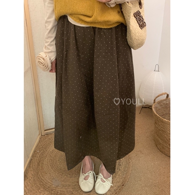 YOULI尤梨波点半身裙女2025新款高腰遮胯显瘦中长款a字裙