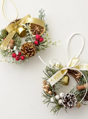 诺琪 圣诞装饰迷你小花环松果红果铃铛松针车挂挂饰节日氛围挂件